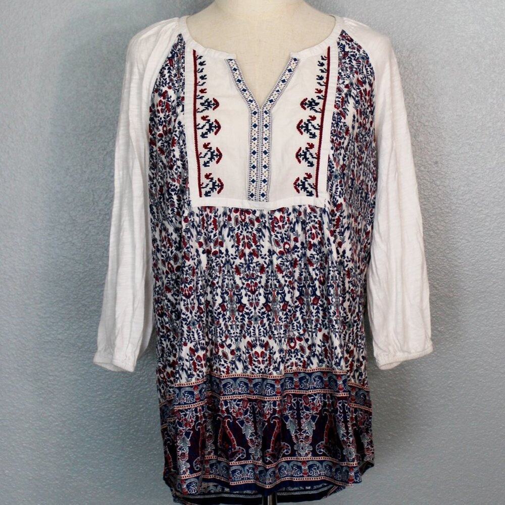 Vintage America White Peasant Blouse Size XL Prairie Boho